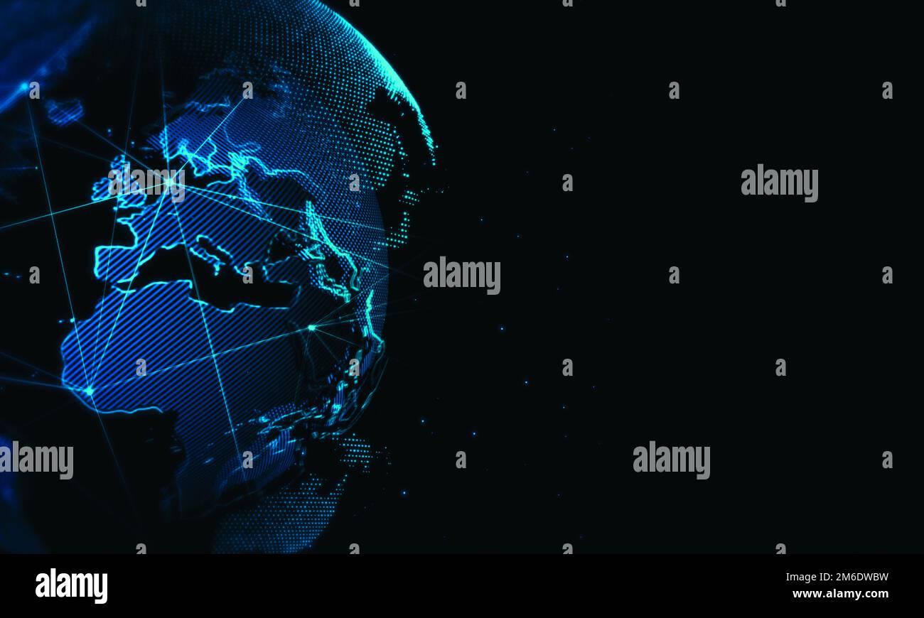 Cyber world network background.Global business technology.Digital world map presentation concept. Stock Photo