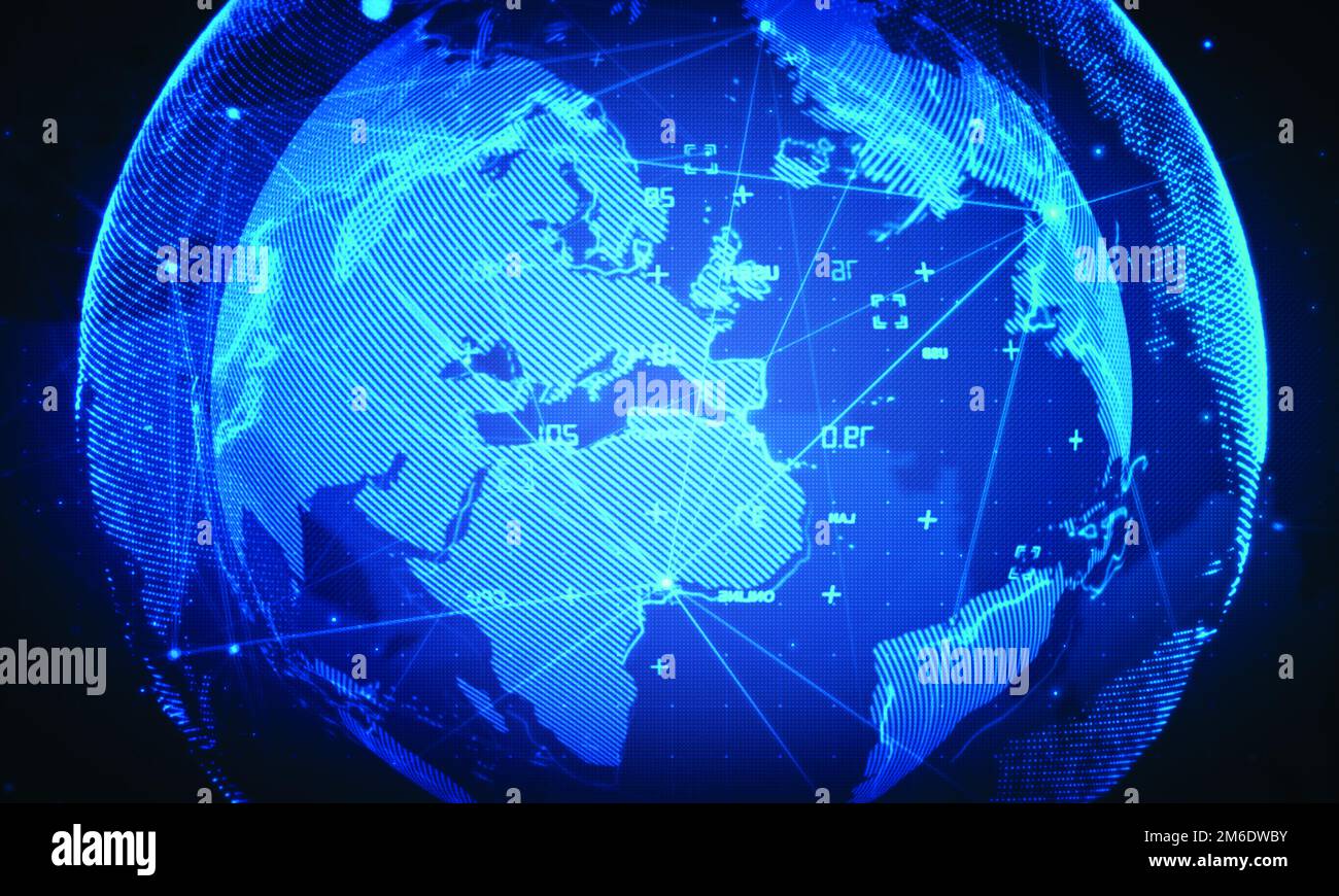 Cyber world network background.Global business technology.Digital world map presentation concept. Stock Photo