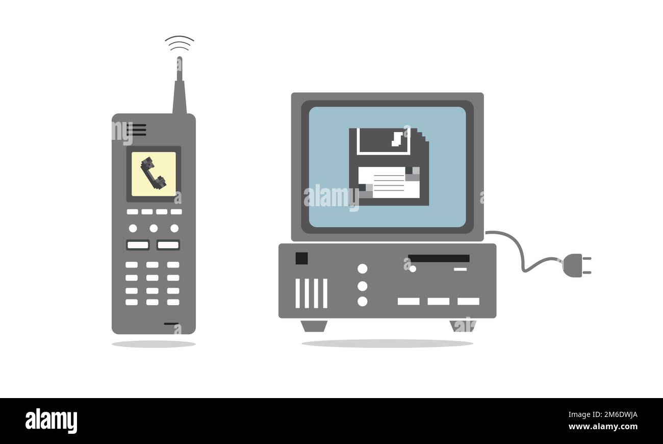 Technology in the 80s.Phone and computer Stock Photo