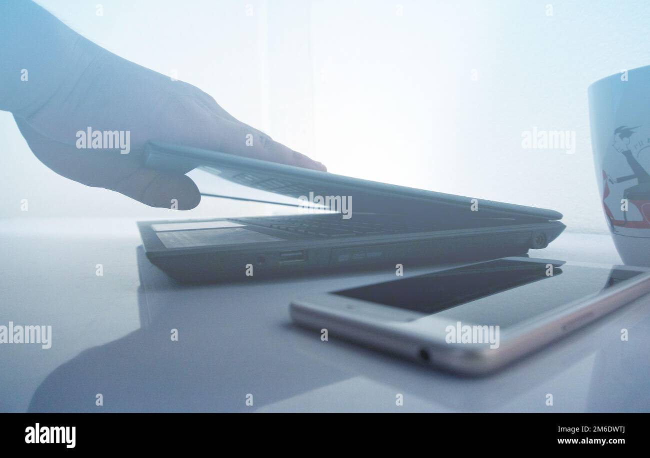 Using a laptop for office work Stock Photo Alamy