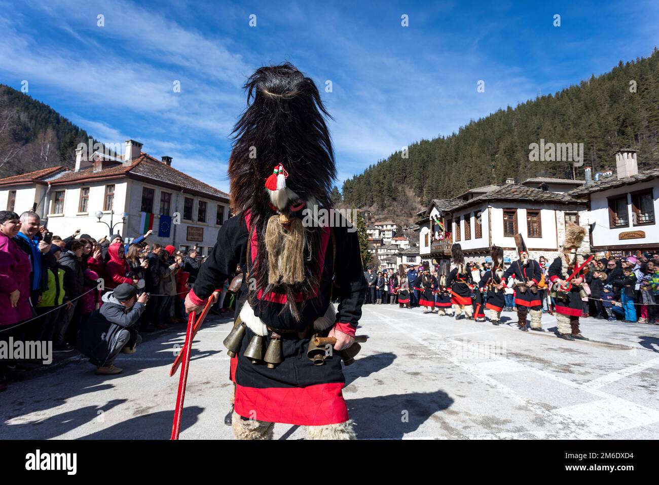 Masquerade festival in Shiroka Laka, Bulgaria. Culture, indigenous. Stock Photo