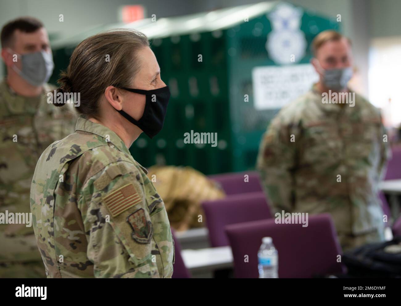 Brig. Gen. Denise M. Donnell, commander of the New York Air National Guard visits members of 107th Attack Wing Security Forces, Niagara Falls Air Reserve Station, April 25, 2022. Donnell became the first female officer appointed to command in early April, 2022. U.S. Air National Guard photo by 2nd Lt. Jason Carr. Stock Photo