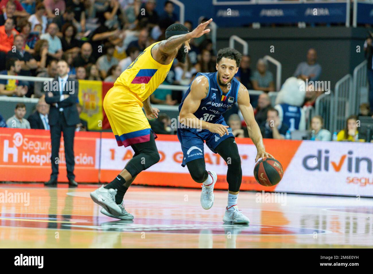 Andorra La Vella, Andorra : 2019 October 06 : Players in action at Liga Acb Endesa match between Mor Stock Photo