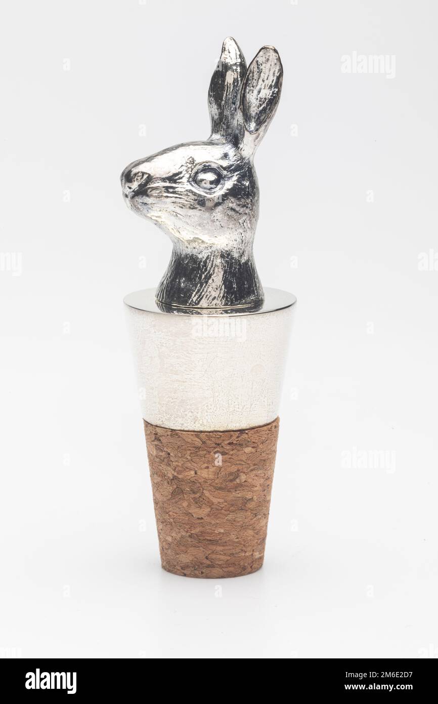 A silver Hare headed wine bottle stopper Stock Photo