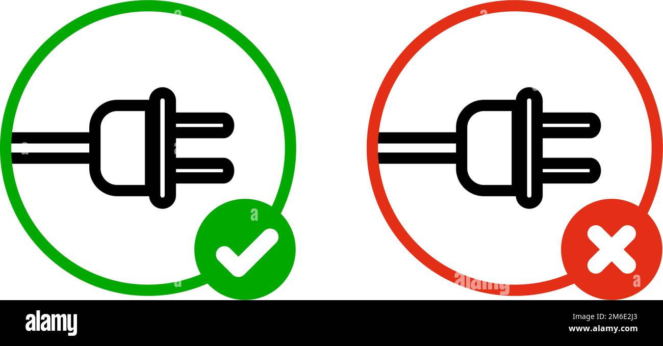 Outlet use permitted and outlet unavailable icon set. Outlet failure. Editable vector. Stock Vector