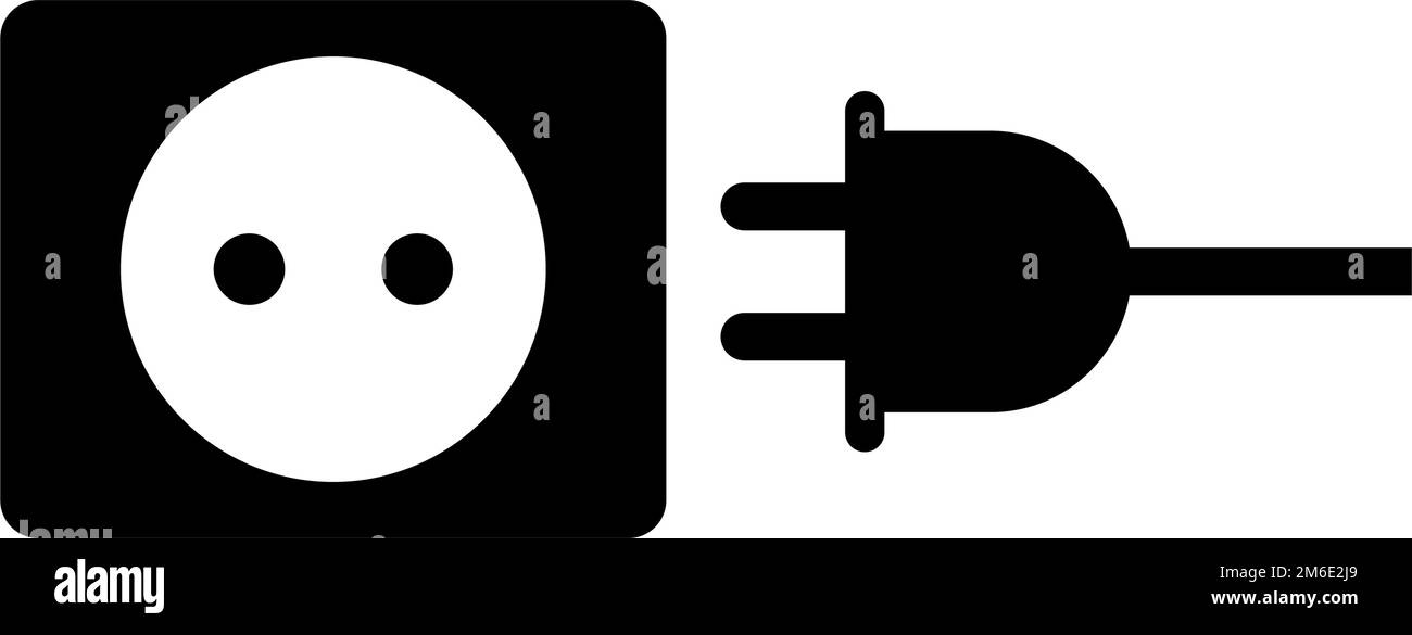 Socket and outlet silhouette icon set. Charging and plug connection. Power supply. Editable vector. Stock Vector