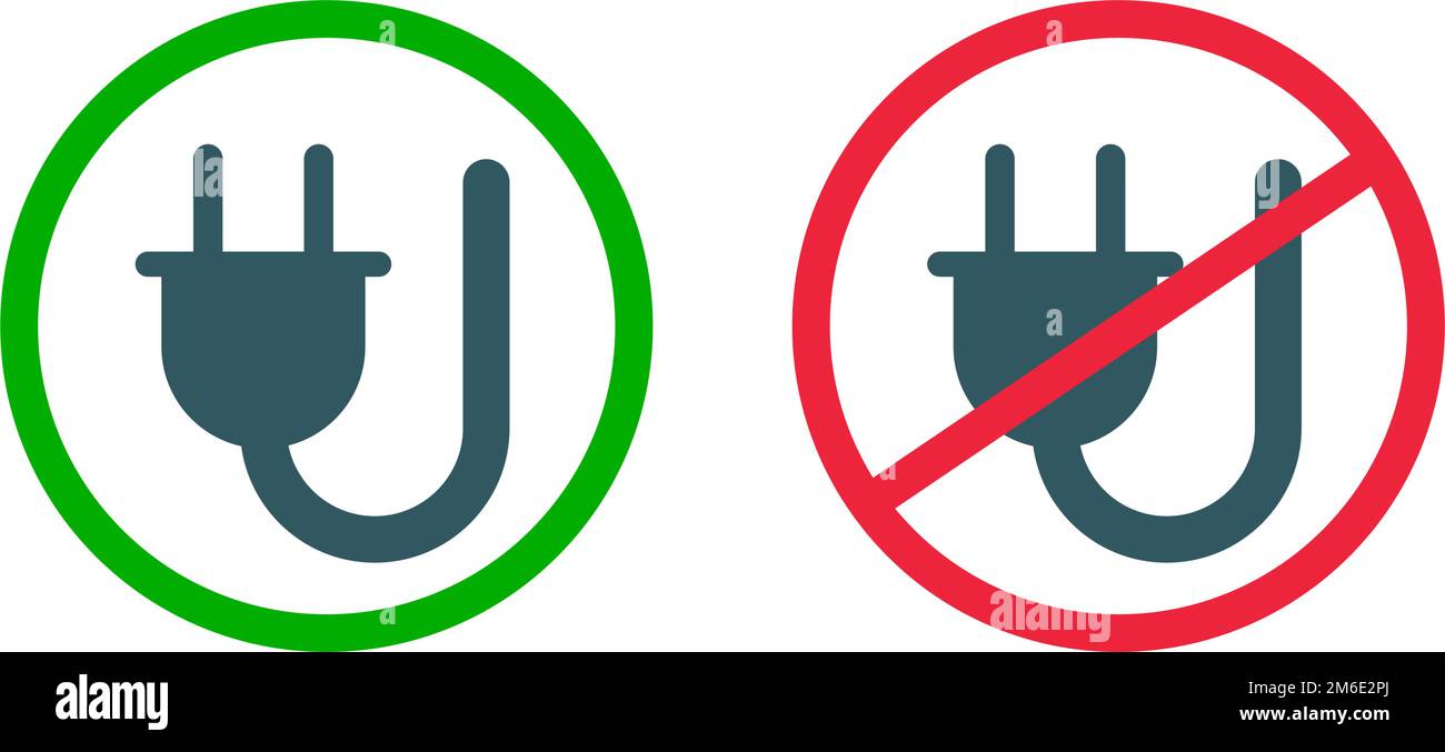 Outlet available sign and outlet not available sign. Charging permitted and charging prohibited sign set. Power supply permission icon set. Editable v Stock Vector