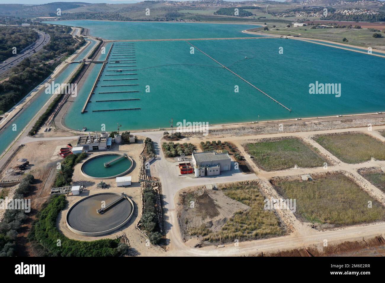 Nazareth. 3rd Jan, 2023. This photo taken on on Jan. 3, 2023 shows an aerial view of the National Water Carrier of Israel at the Eshkol reservoir near Israeli city of Nazareth. Credit: Gil Cohen Magen/Xinhua/Alamy Live News Stock Photo