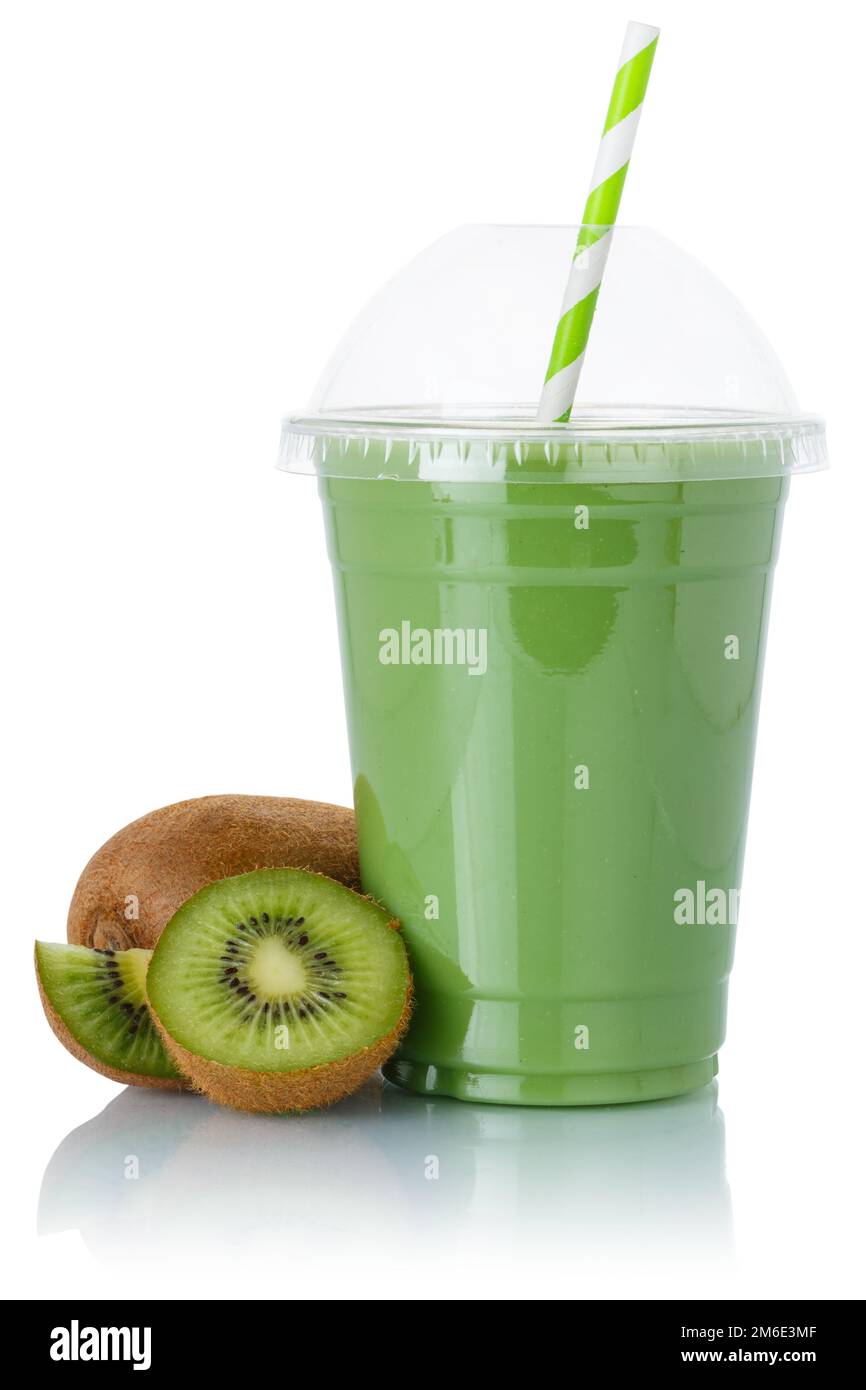 Kiwi green smoothie fruit juice drink kiwis in a cup isolated on white