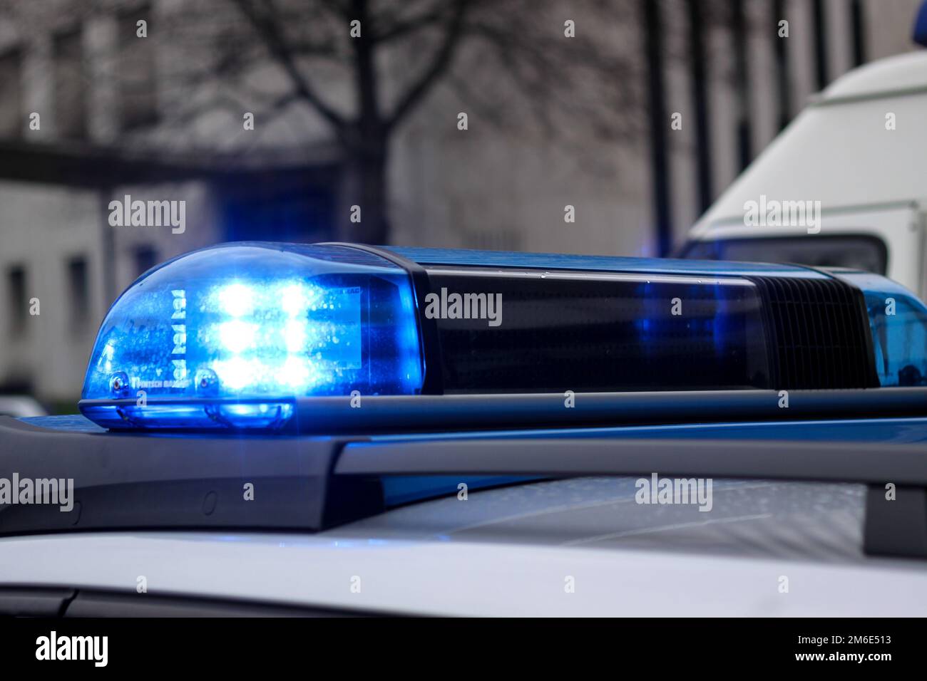 Blue signal light from a german police car Stock Photo