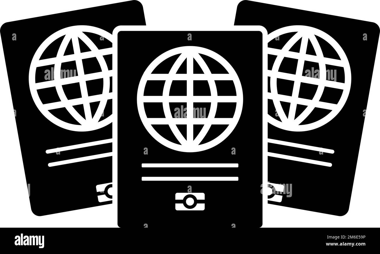 Multiple passport silhouette icons. Proof item for international travel. Editable vector. Stock Vector
