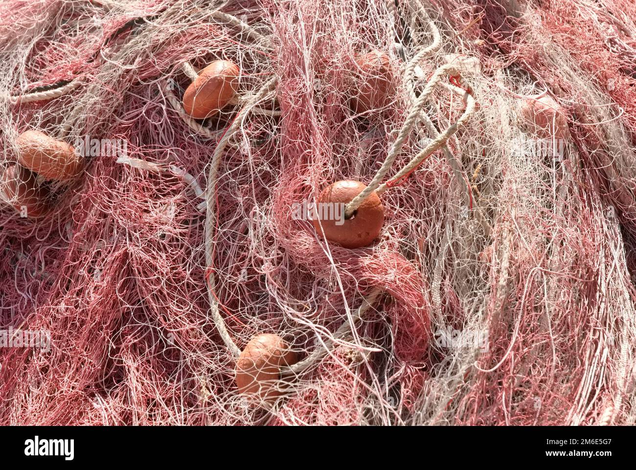 Fishing nets by the sea close-up Stock Photo
