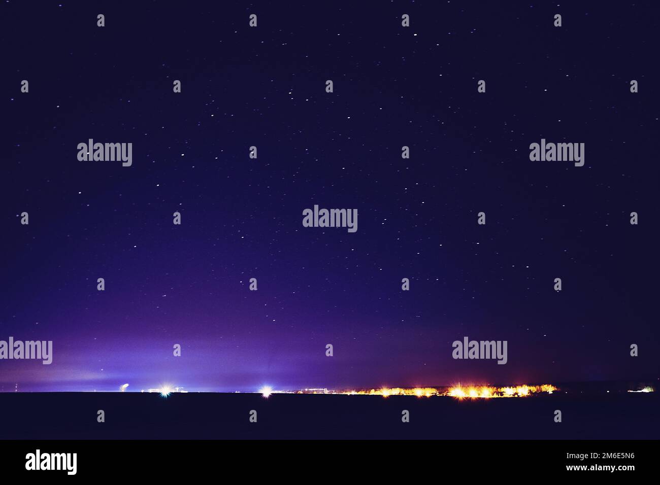 Amazing Night View Sky Above Village. Night Dark Blue Sky Glowing Stars ...