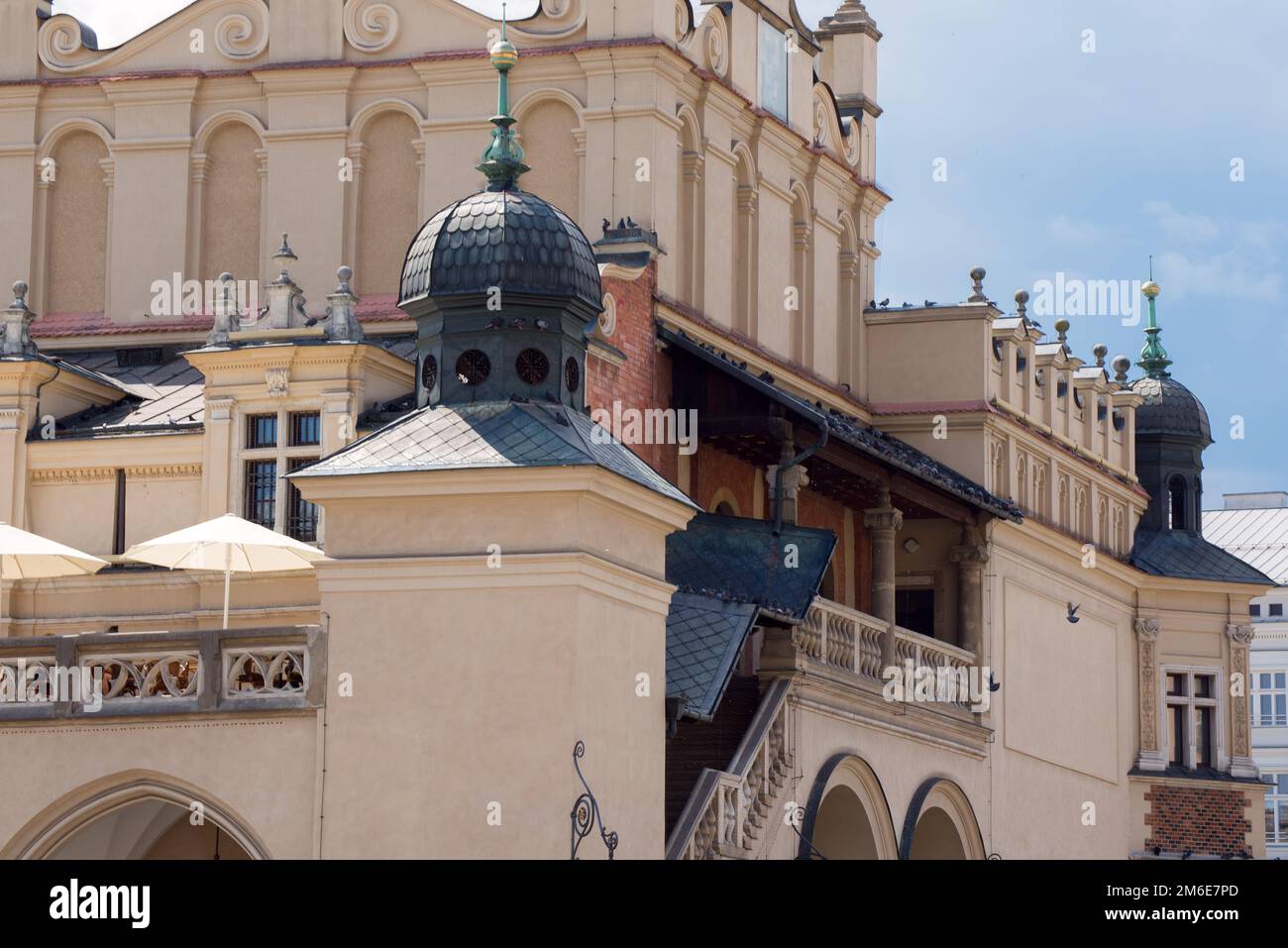 Close-up Facade of Historical Architecture near Market Square, Rynek Glowny of Krakow Poland. Stock Photo