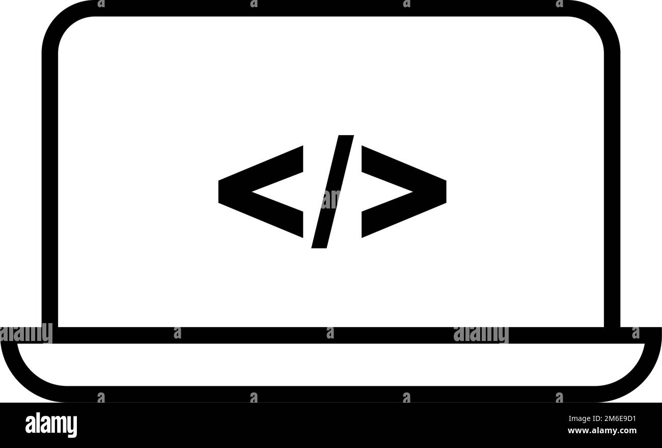 Laptop and coding mark. Programming computer. Editable vector. Stock Vector