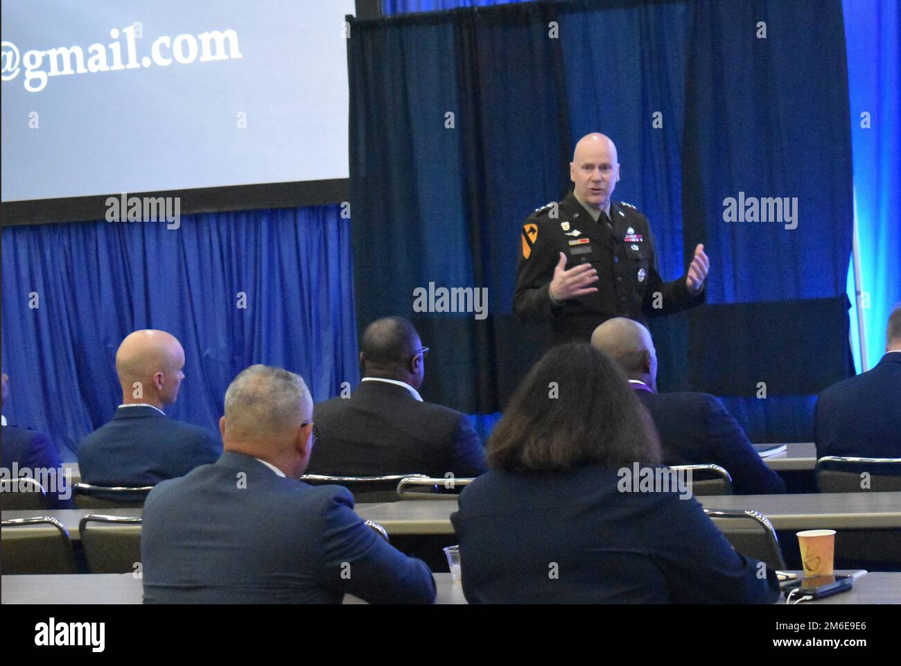 Deputy Chief of Staff, G-6 Lt. Gen. John B. Morrison, Jr. highlighted Army Risk Management Framework reforms during keynote remarks at the three-day Armed Forces Communications Electronics Association's TechNet Cyber event at the Baltimore Convention Center on April 26, 2022. Lt. Gen. Morrison is the principal advisor to the Chief of Staff of the Army for command, control, communications, cyber operations, and networks for worldwide operations. Stock Photo
