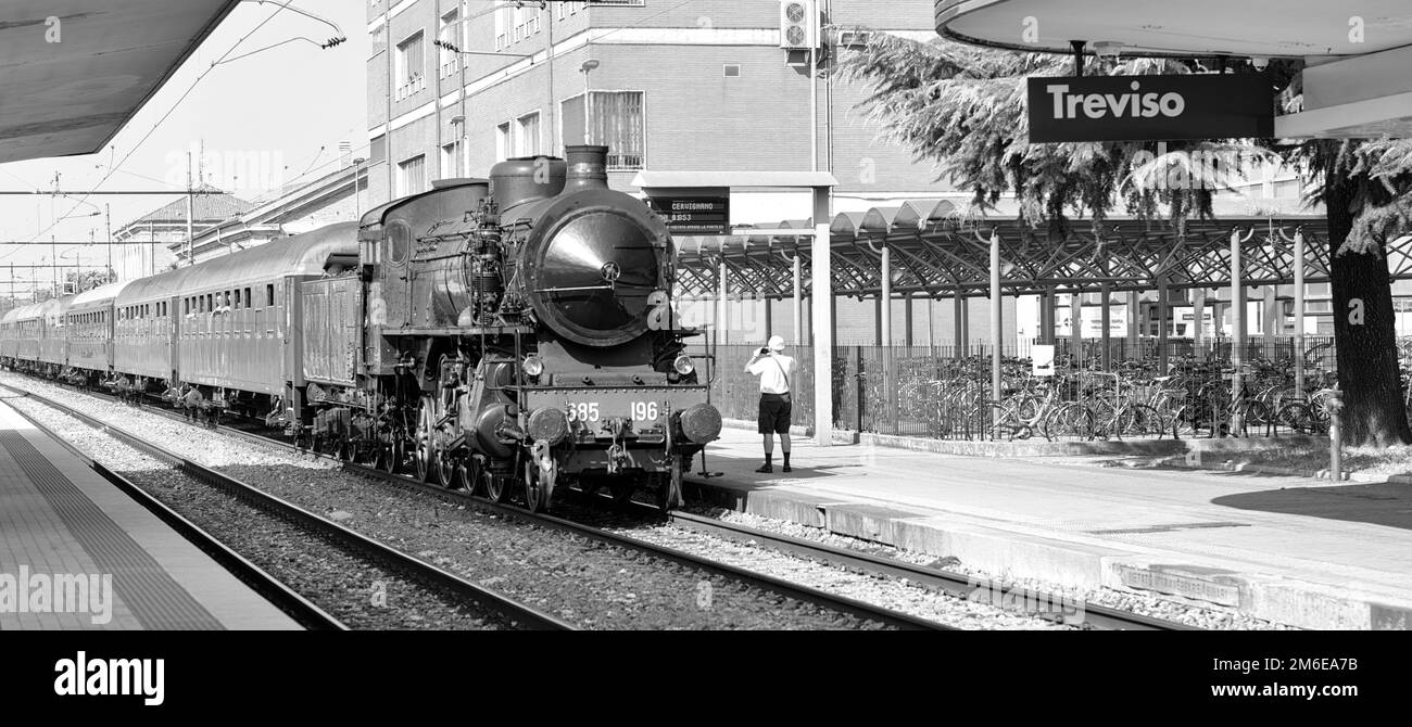 Historic train in Treviso (Italy) station Stock Photo