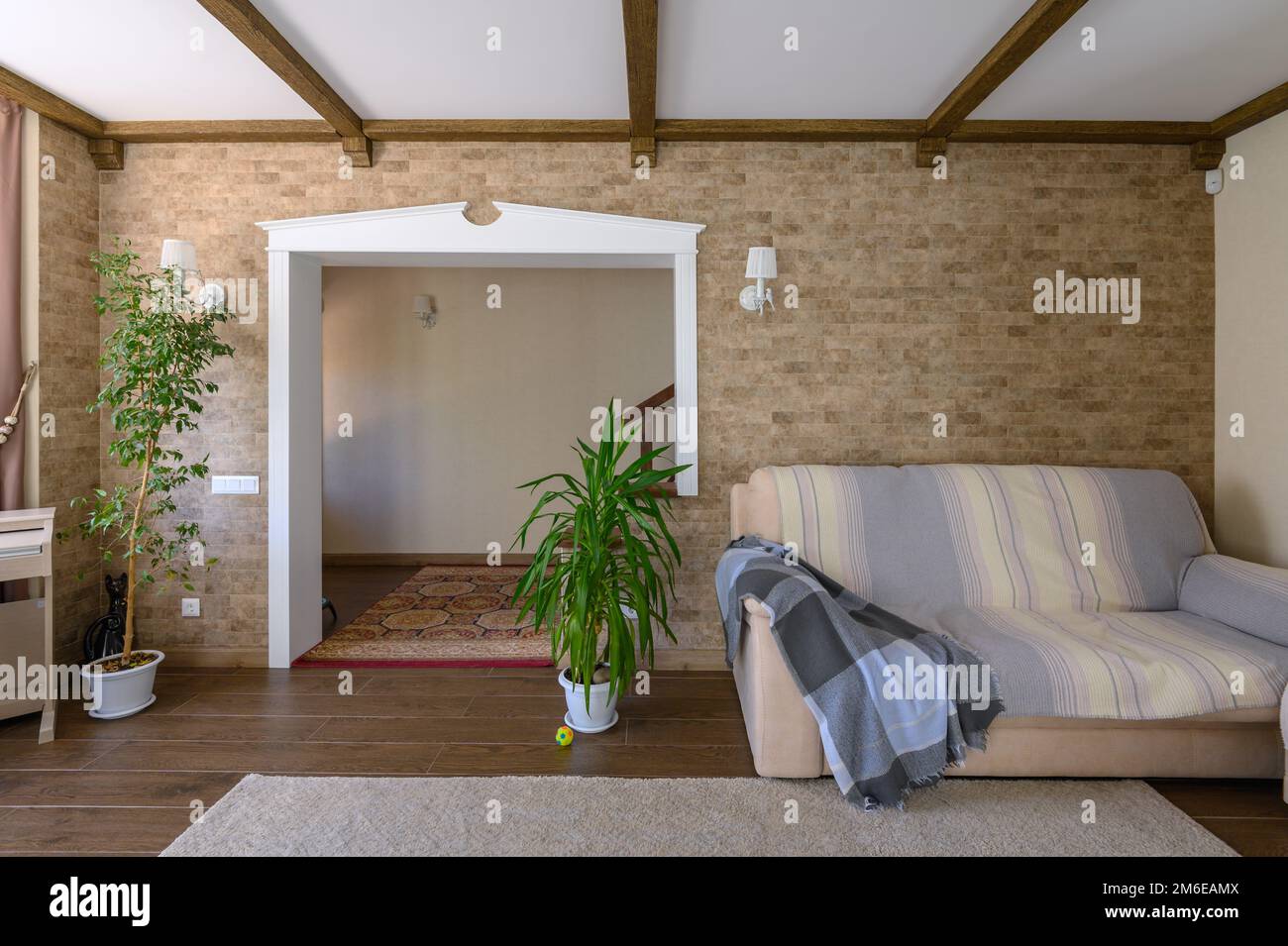 Classic brown and white living room interior Stock Photo - Alamy