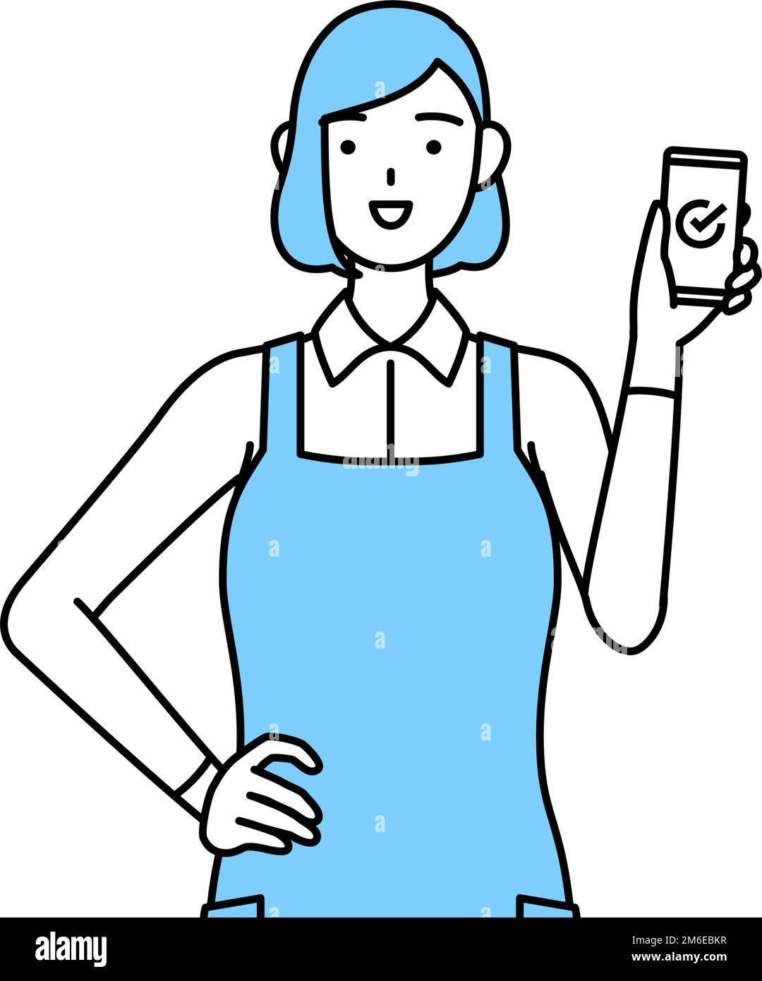 A woman in an apron using a smartphone at work. Stock Vector