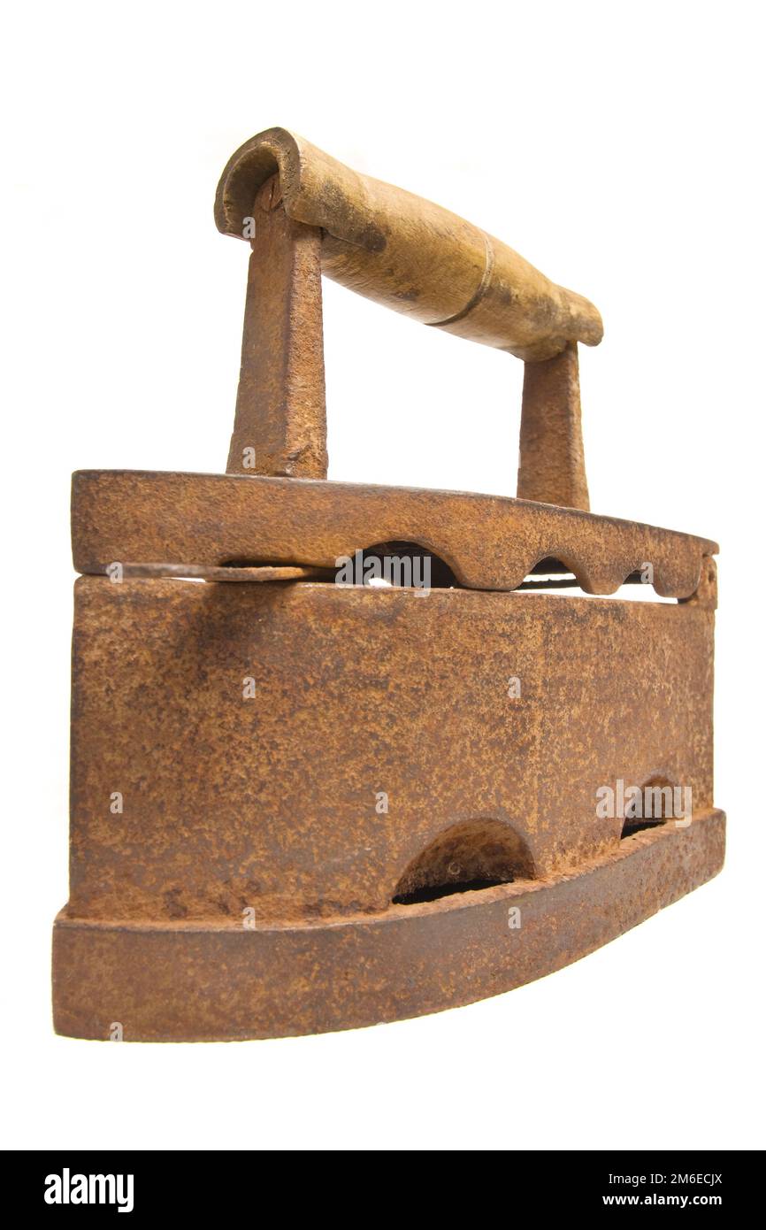 Old vintage Russian Soviet rusty iron isolated on a white background ...