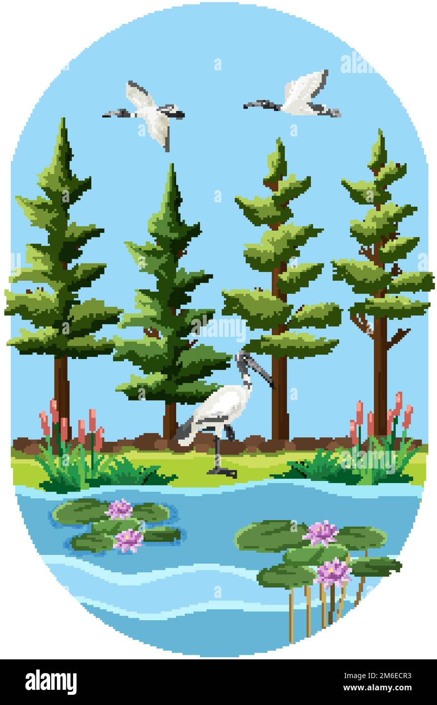 Trees by the river scene illustration Stock Vector Image & Art - Alamy