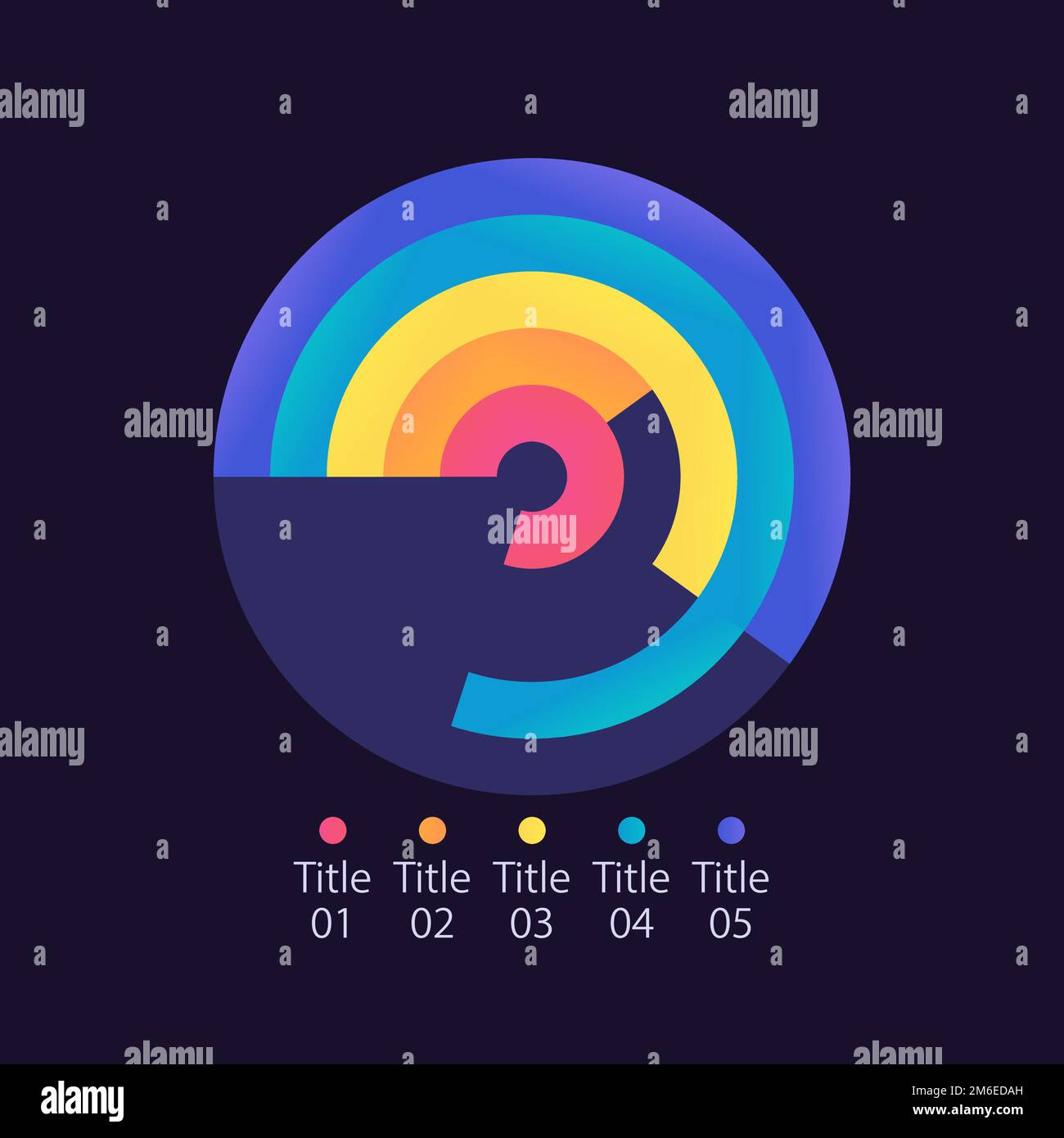 Circular bar infographic chart design template for dark theme Stock