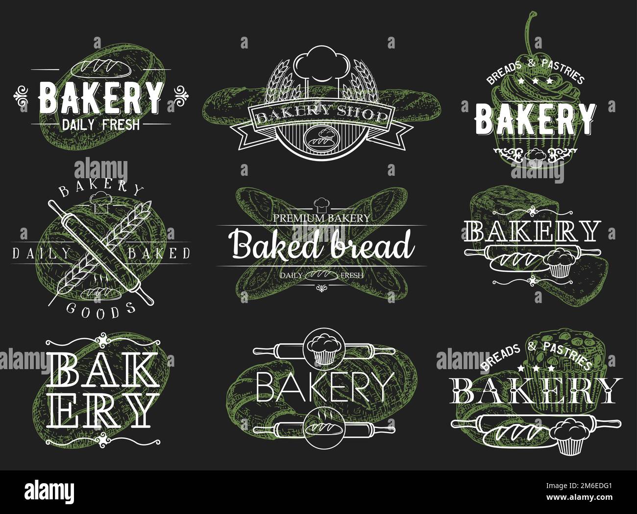 Vector set of vintage bakery emblems, logos, badges and labels Stock Vector
