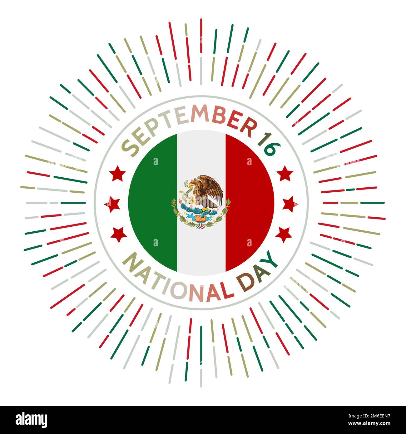 Mexico national day badge. Independence from Spain declared in 1810. Celebrated on September 16. Stock Vector