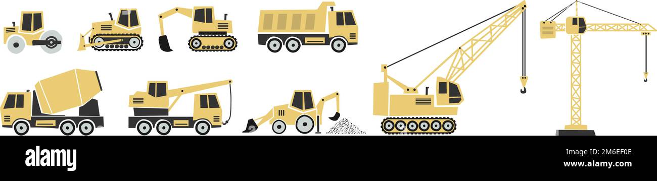 collection of construction machinery scandinavian style vector illustrations for children isolated on white background Stock Vector