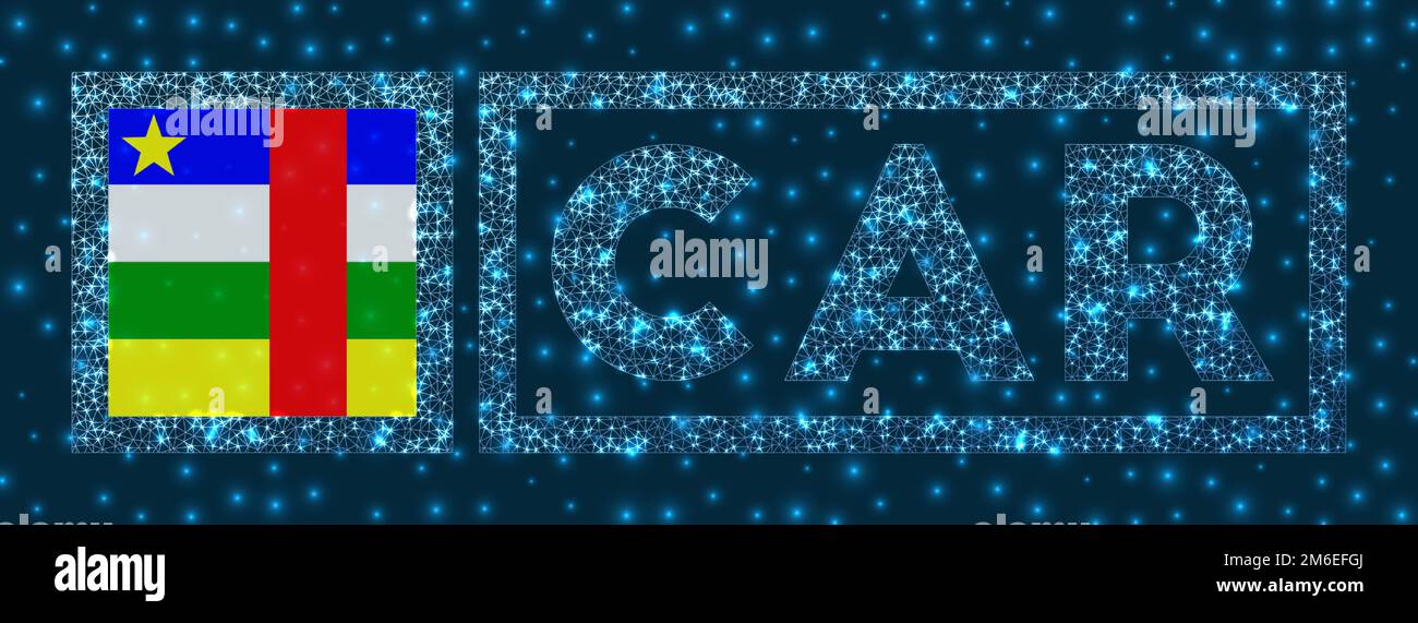 CAR badge. Flag of CAR in glowing network geometric style. Modern