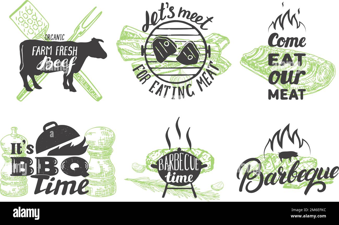 Vector set of vintage grill emblems, logos and labels Stock Vector Image & Art Alamy