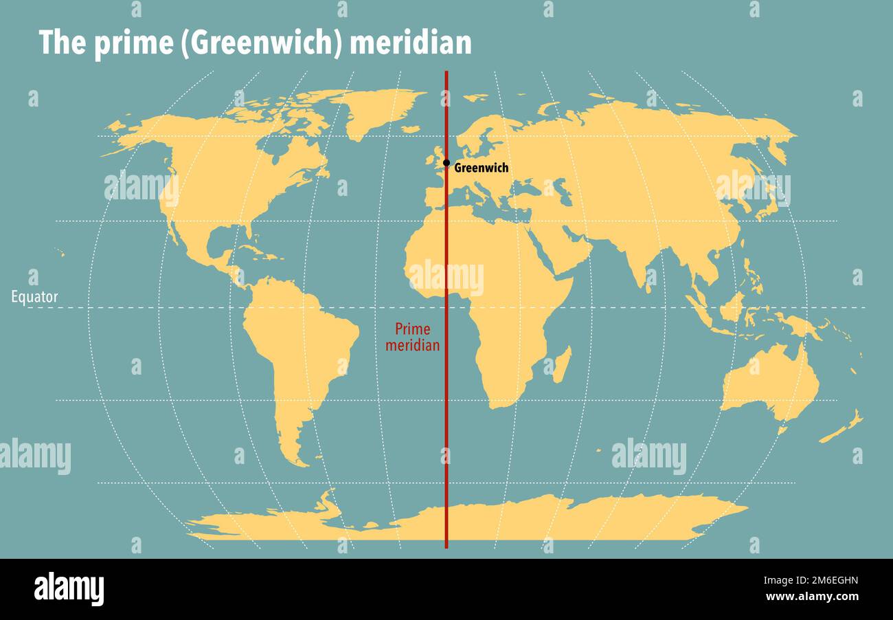 Modern map with the Greenwich prime meridian Stock Photo