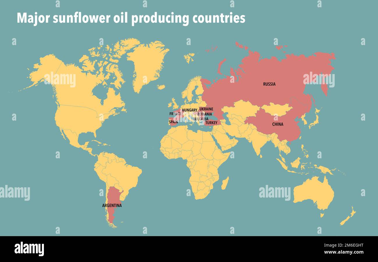 World map of major sunflower oil producing countries Stock Photo Alamy