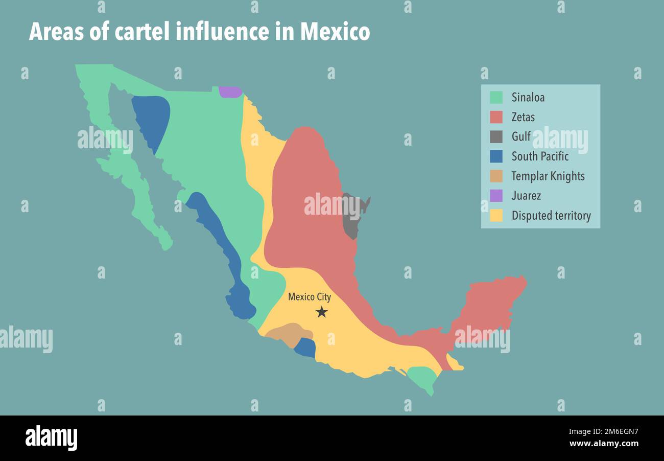 Map with areas of cartel influence in Mexico Stock Photo
