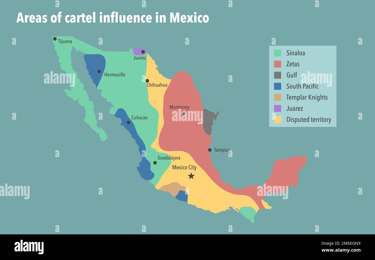 Map with areas of cartel influence in Mexico Stock Photo