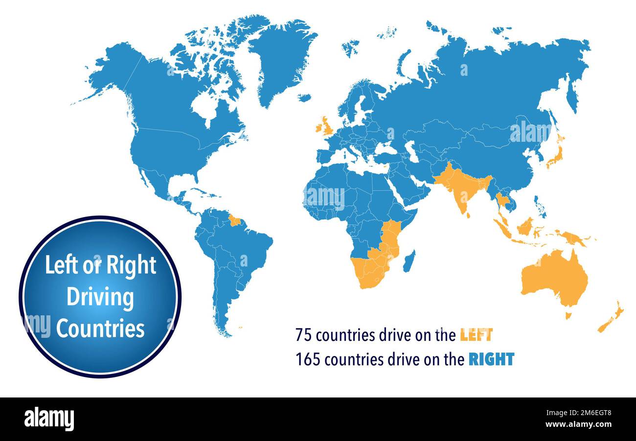 World map with the countries that drive on the left and on the right