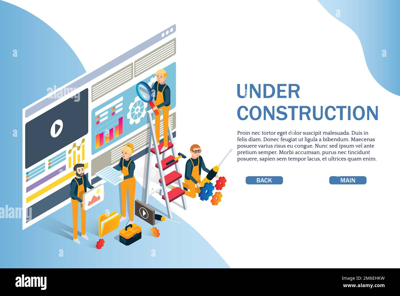 Under construction website page, web banner vector template Stock Vector