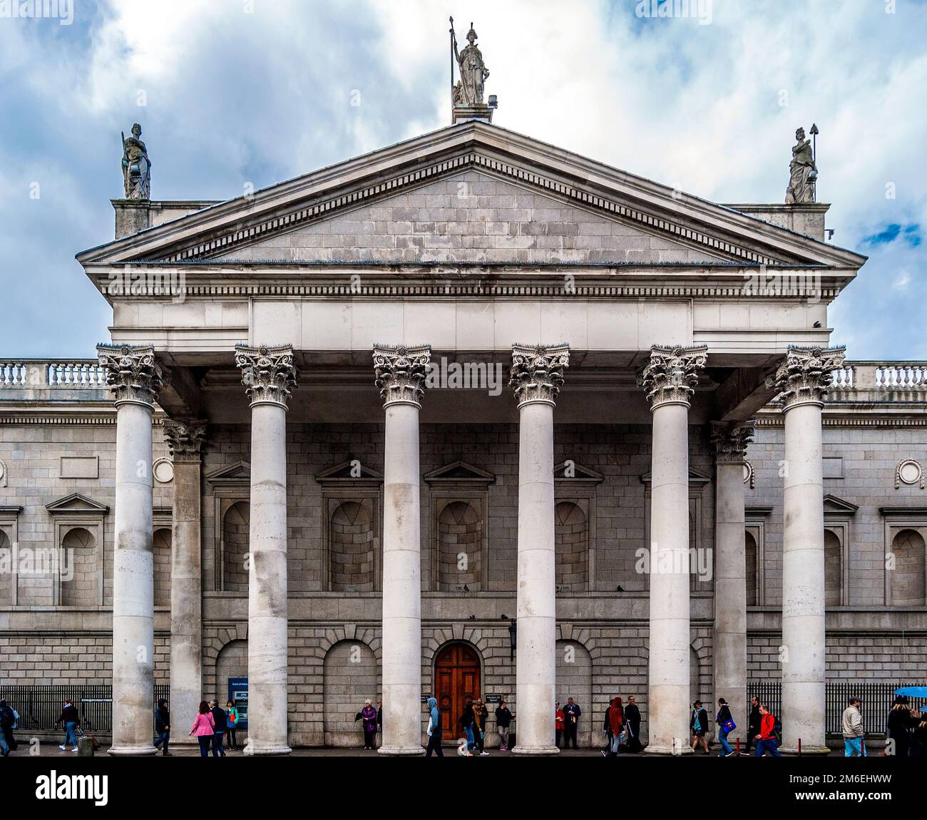 Neoclassical façade of Parliament House, since 1803 has housed the Bank of Ireland, in College Green, Dublin city center, Ireland Stock Photo