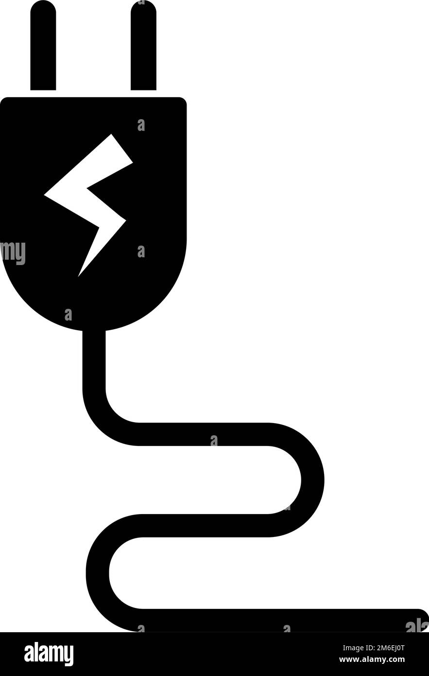Charging socket plug silhouette icon. Outlet plug being supplied with power. Editable vector. Stock Vector