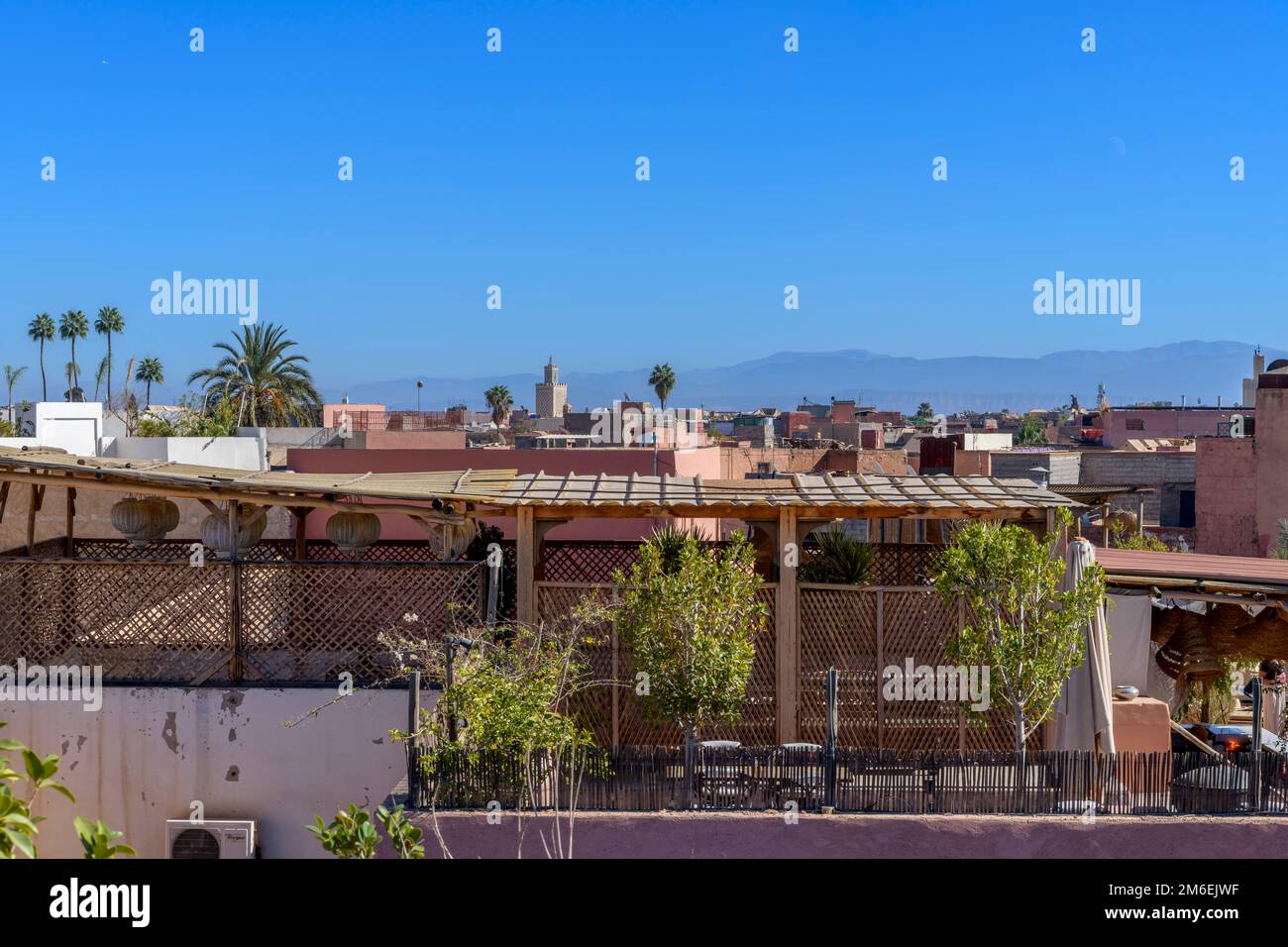 Marrakesh Rooftops Over the rooftops in Marrakech. Shot from the roof terrace of La Maison ...