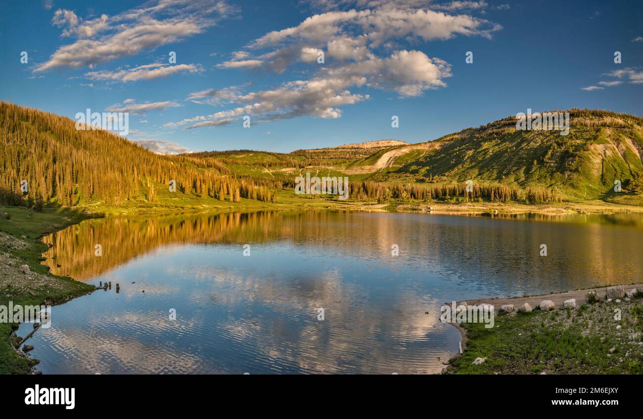 Ferron Reservoir, Hightop massif in distance, sunrise, Wasatch Plateau
