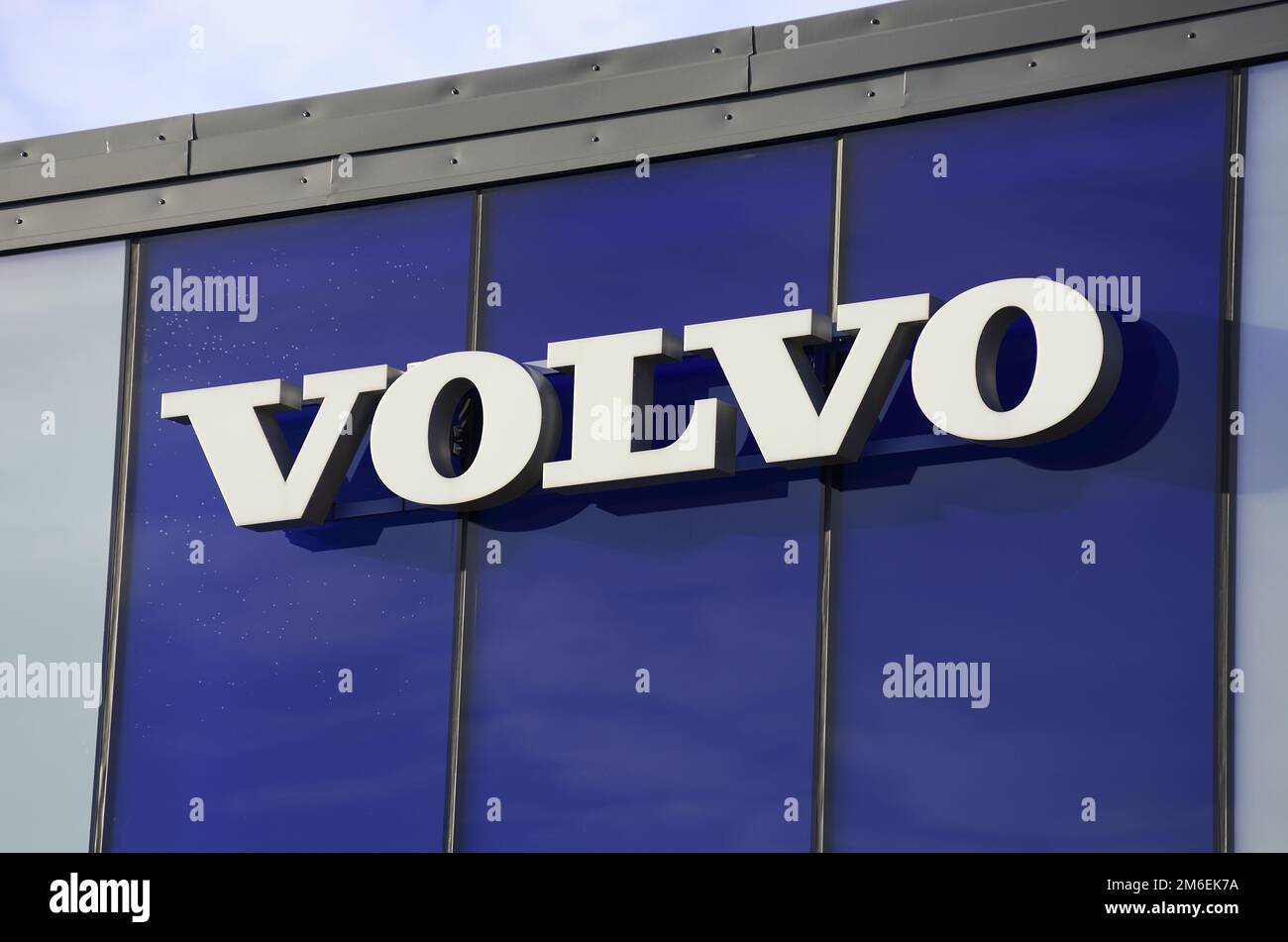 Stockholm, Sweden - October 9th, 2022: Exterior view of the Volvo car agency in Segeltorp Stock Photo