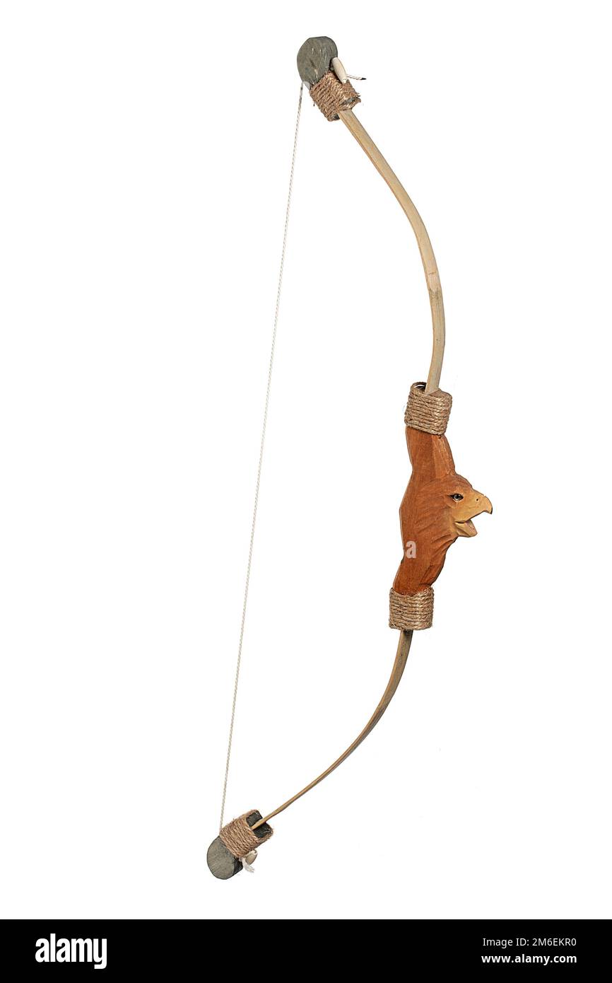 Arrow bow. Archery weapon. Longbow in wood for adults and children