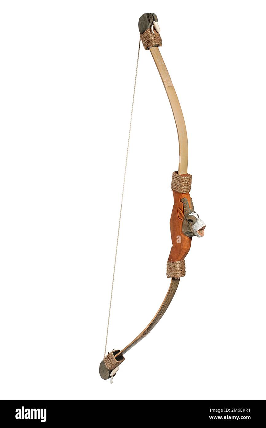 Arrow bow. Archery weapon. Longbow in wood for adults and children Stock Photo