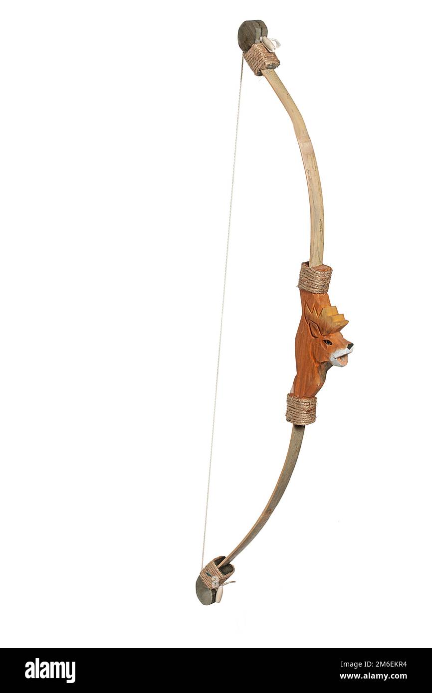 Arrow bow. Archery weapon. Longbow in wood for adults and children Stock Photo