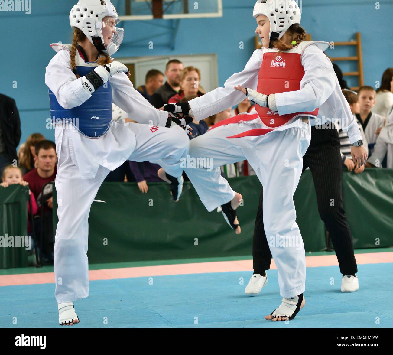 Orenburg, Russia - October 19, 2019: Girls compete in taekwondo At the Orenburg Open Taekwondo Champ Stock Photo