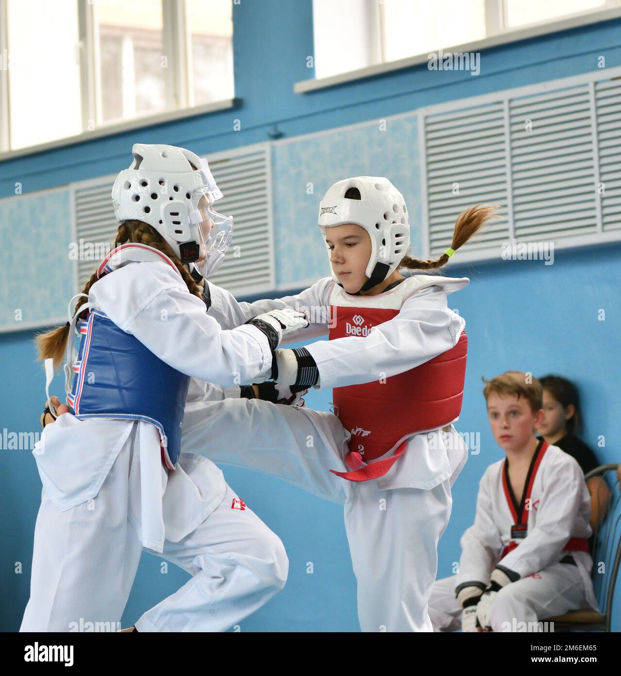 Orenburg, Russia - October 19, 2019: Girls compete in taekwondo At the Orenburg Open Taekwondo Champ Stock Photo