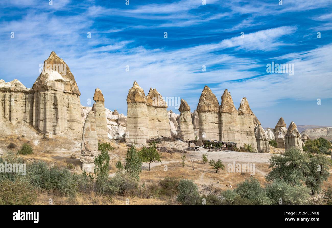 Rock formations in Love Valley, Cappadocia, Turkey. Stock Photo
