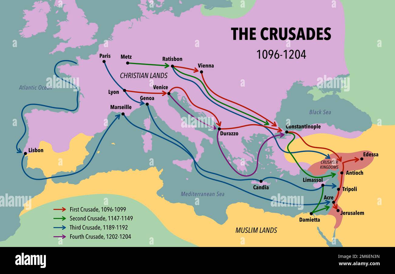 Map of the Crusades main routes and roads Stock Photo
