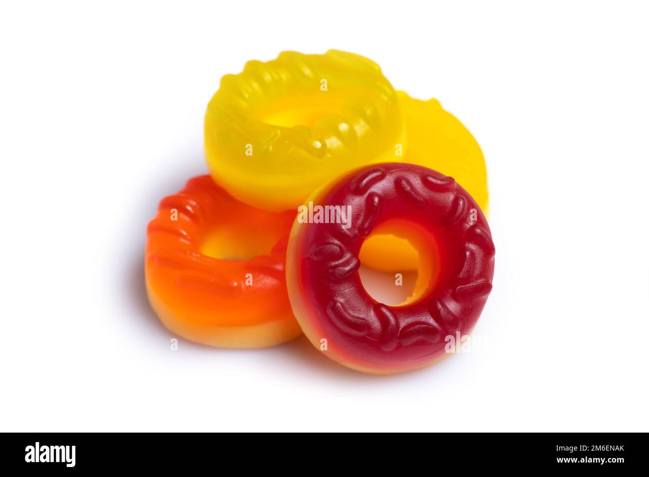 Multicolored jelly candy donuts on a white background. Stock Photo